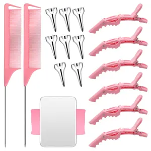 Hair Styling Tools Set 17 Pcs Professional Hair Braiding Kit with Sectioning Clips, Tail Combs, Hair Parting Rings & Wrist Pin Holder for Salon & Home Hair Styling