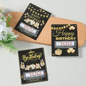 6 Pcs Happy Birthday Cash Gift Bags Money Card Holder 10 cm x 13 cm Sturdy Cardstock Gold Black Finish Adhesive Domes for Easy Assembly Birthday Party Decorations