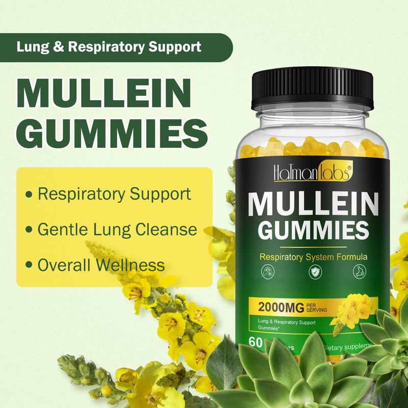 Hatmanlabs Mullein Gummies for Lungs, 2000MG Per Serving, with Mullein Extract for Lungs, Breathe Easier - 60 Gummies