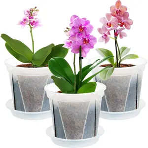 Pots 7 inch Set of 3, Clear Plastic  Pots with Drainage Holes and Saucers,  Planter Pots for Indoor Outdoor