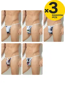 2/3/4 Pcs Random Color Men's Geometric Printed Thong Briefs, T-Back Hollow Design, Hip Lift & Breathable, For Daily & Fitness