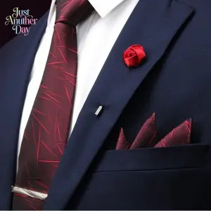 5Pcs Men's Wedding Tie Gift Set, Red Formal Necktie with Bow Tie, Pocket Square, Tie Clip & Rose Lapel Pin, Suit Accessories for Groom & Business
