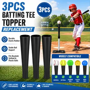 3PCS Batting Tee Topper Replacement Rubber Ball Rest Cups, Universal Black Hitting Tee Top Tubes for Baseball Softball Training, Durable Tee Replacement Parts for Batting Practice, Youth Players, Coaches, Indoor Outdoor Drills