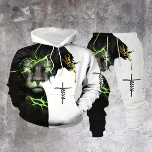 Men'S 3D Lion Print Hoodie Set - Stylish & Comfortable, Polyester, Regular Fit with Pockets, Ideal for Fall/Winter, Casual Wear|Stylish Hoodie|Polyester Hoodie