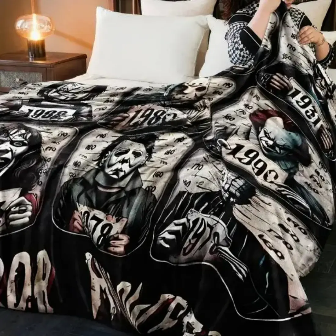 Horror Movie Throw Blanket - Soft, Cozy with Spooky Look, Ideal for Home/Office/Picnic Use During Halloween (Boasts Premium Softness for Textile Bedding & Linens Needs)