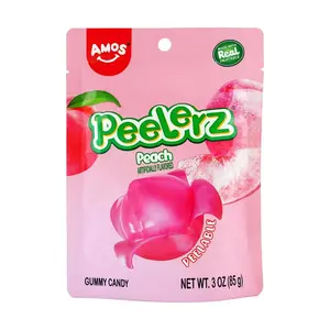 Amos Sweets Peach Gummy Candy - Fruity Peel-Off Snack, 85g, Chewy Texture & Vibrant Peach Flavor, Perfect for Kids & Adults