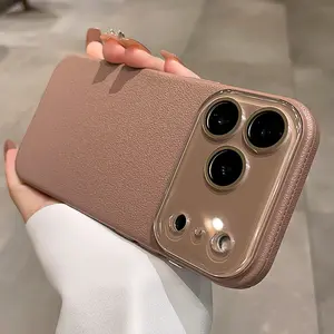 iP17ProMax/Air Phone Case 16/15/14/13 Lychee Leather Texture HD Lens Film Anti-Scratch Shockproof Anti-Drop Anti-Fingerprint Smart Fashion Phone Protective Cover