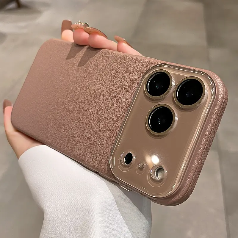 iP17ProMax/Air Phone Case 16/15/14/13 Lychee Leather Texture HD Lens Film Anti-Scratch Shockproof Anti-Drop Anti-Fingerprint Smart Fashion Phone Protective Cover