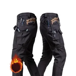 Waterproof Windproof Soft Shell Fleece Lined Tactical Pants - Men's Outdoor Military Work Pants - Polyester 90.70% Spandex 9.30%, Mid Waist, Regular Fit, 320g/m², with Pockets, No Belt, Casual Weekend Wear Black Menswear Trouser Funeral