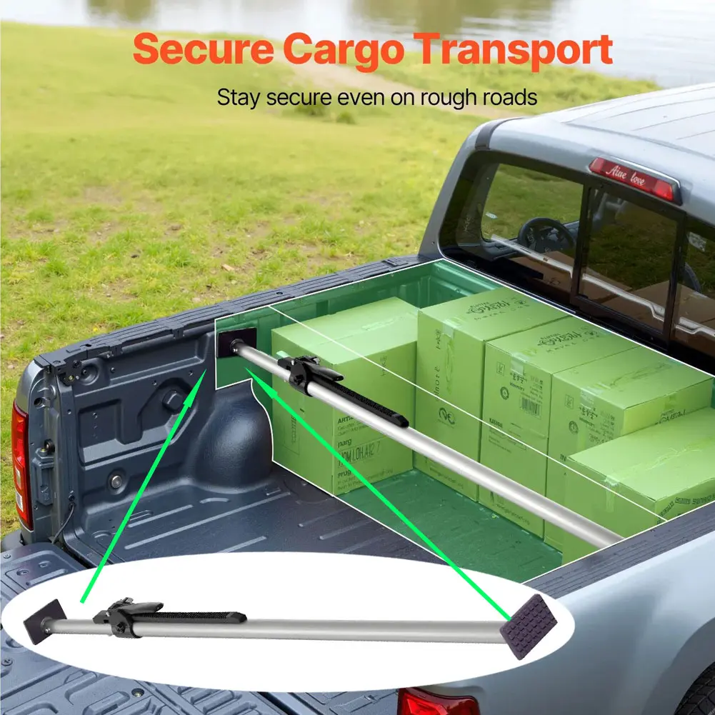 Heavy-Duty Steel Ratcheting Cargo Bar, Adjustable 59"-73" Telescoping Load Lock Bar with Non-Slip Pads, Car Exterior Accessory Cargo Stabilizer for Pickup Truck Roof Racks