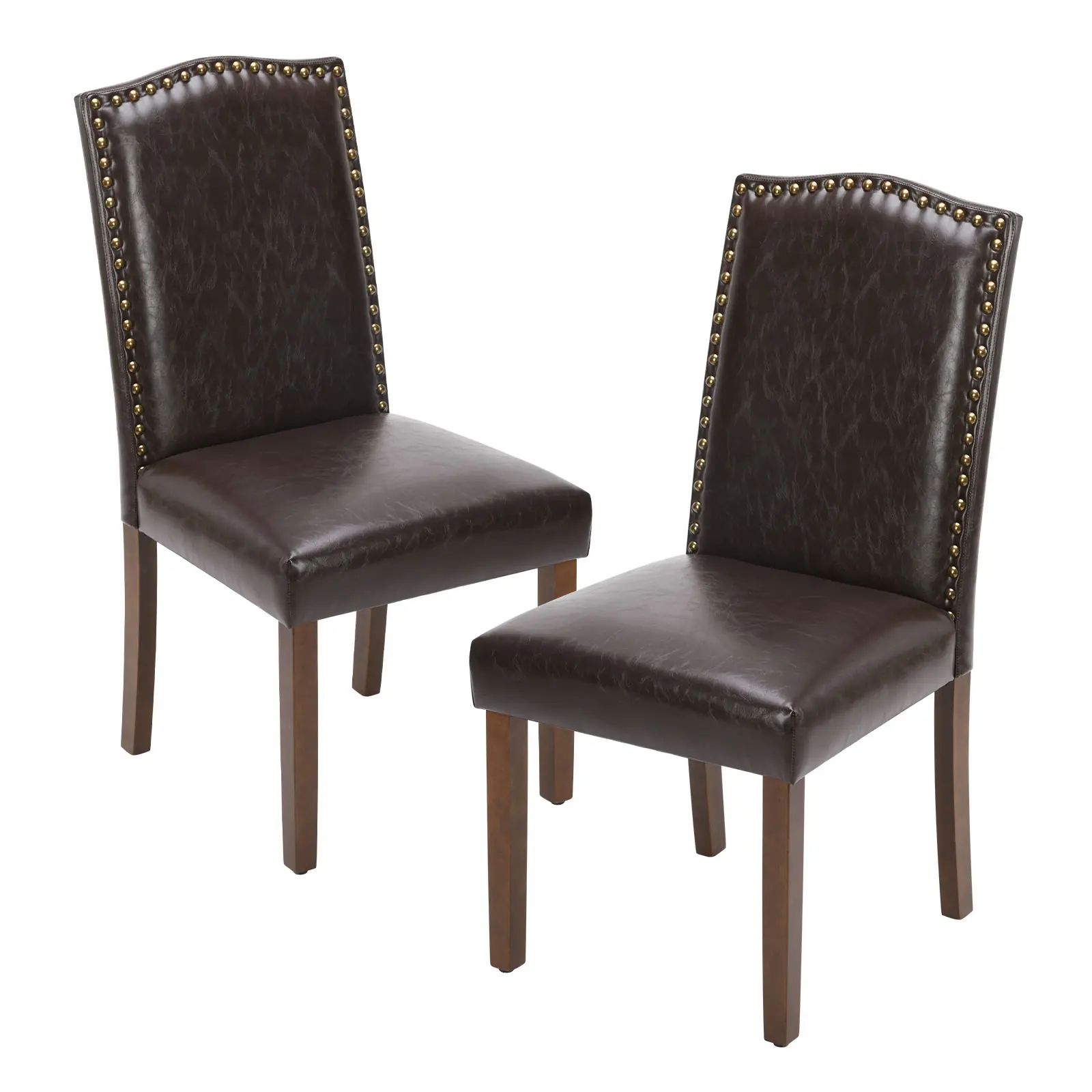 2-Pack Modern Minimalist Dining Chairs - Contemporary High-End Upholstered with Nailhead Trim, Thick Back Fill, Streamlined Silhouette, Walnut Frame, Heavy-Duty Wood Legs, Assembly Required for Kitchen, Dining Room