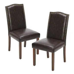 Elegant Modern Dining Chairs with Nailhead Trim & Wood Legs High-end Upholstered for Kitchen Living Room Dining Room 2 Pack