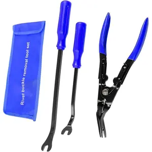 3 PCS Auto Clip Pliers Set and Fastener Remover, Car Trim Removal Tool Pry Tool Kit with Storage Bag, Door Panel Upholstery Fastener Rivet Remover Kit, Car Accessories (Blue)