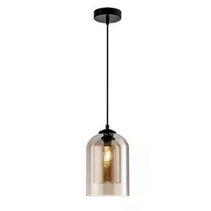 Aeyee Modern Glass Pendant Light Fixture, Double Glass Hanging Light, Adjustable Ceiling Pendant Light for Bedroom Kitchen Island