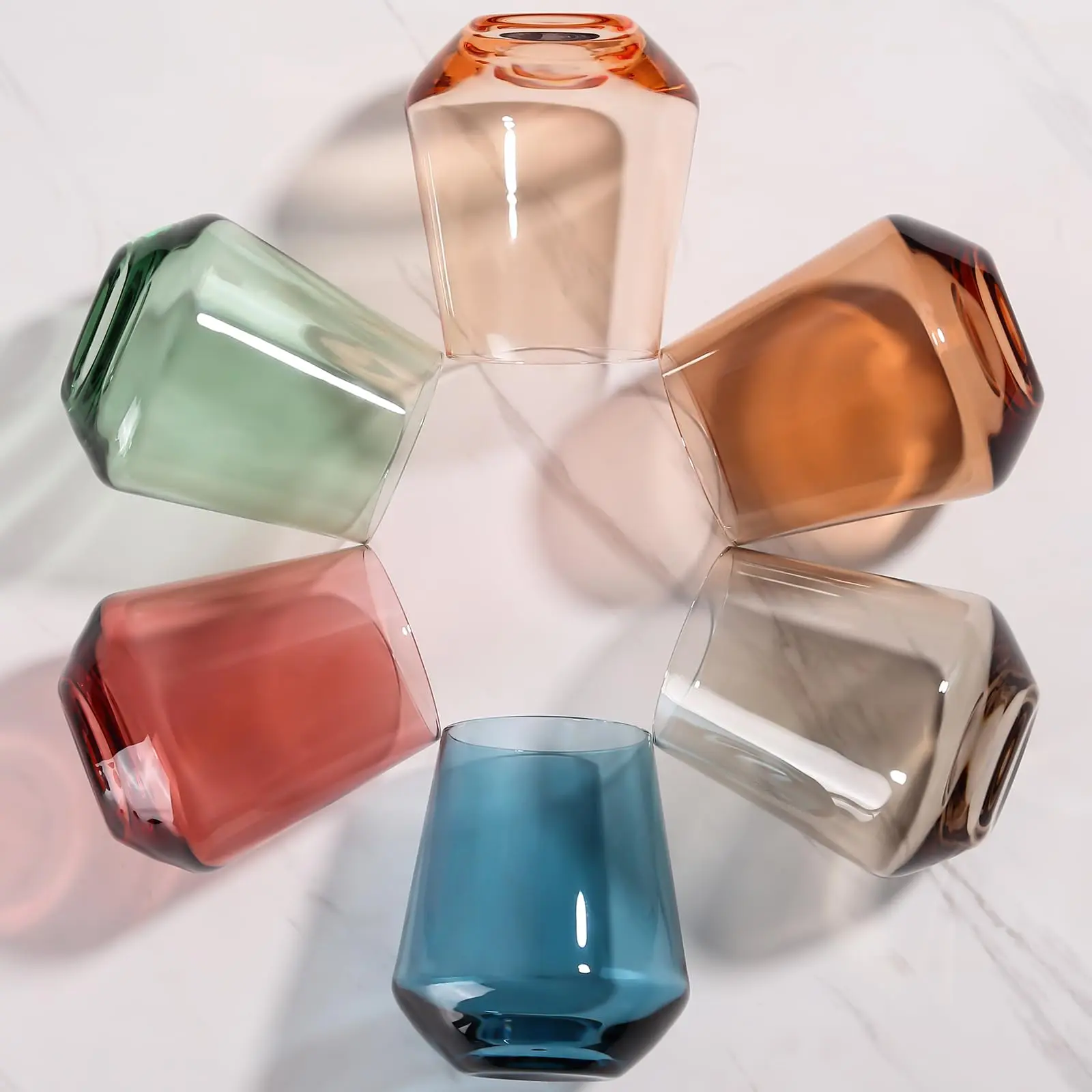 Stemless Wine Glasses set of 6, Hand Blown Colored Stemless Glassware for Party Bar Drinkware red wine glass cup custom  glass Bottles Mug Tumblers summerwins