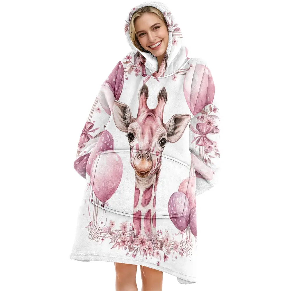 hoodie blanket,Wearable Blanket,Hooded Blanket, Cozy Hooded Blanket, Wearable Blanket with Giraffe Print, Soft Flannel Blanket, printed blanket, Sofa Cover, Home Leisure, Air Conditioning Blanket, Gift
