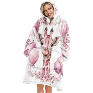hoodie blanket，Wearable Blanket，Hooded Blanket, Wearable Blanket with Giraffe Print, Soft Flannel Blanket, Sofa Cover, Home Leisure, Air Conditioning Blanket, Gift，Christmas Gift,Valentine's Day gift