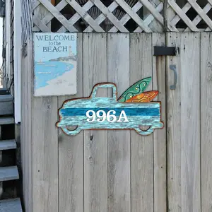 Designocracy MA8698554-12 12 in. Decorative Surfer Truck Surfboards Wall House Number Sign, Home Decor Plaque, Gift-Worthy Artwork