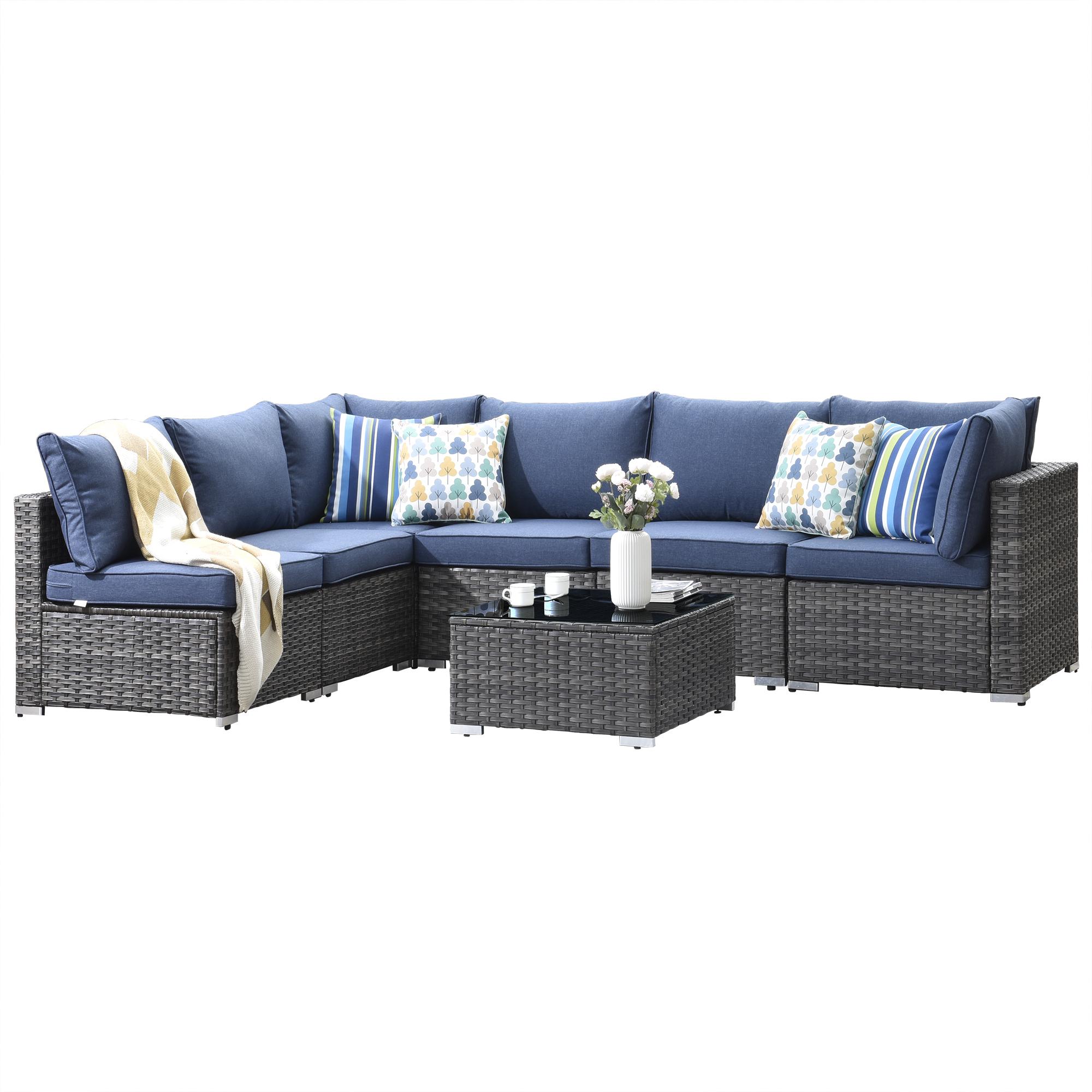 【3 Packages Shipping】Ovios Outdoor 7 Piece Coversation Set with Coffee Table,Sectional Patio Furniture Set with All-Weather Wicker Sofa,Modern Outside Couch for Balcony Backyard Pool 【3 Packages Shipping】Ovios Outdoor 7 Piece Coversation Set with Coffee Table,Sectional Patio Furniture Set with All-Weather Wicker Sofa,Modern Outside Couch for Balcony Backyard Pool