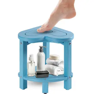 Corner Shower Stool for Shaving  HDPE  Bathroom Shower Bench, Poly Lumber Corner Seat with Storage Shelf, Adjustable Height Non-Slip , No Maintenance(Pacific Blue)