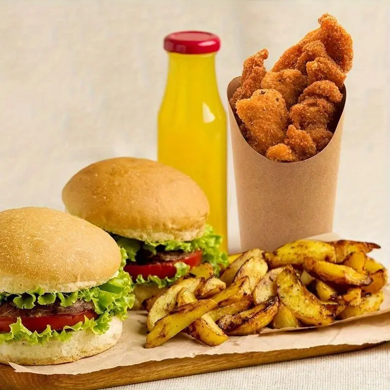 14 pieces of French fry oil box, kraft paper French frying pan, disposable French fry clip, perfect for party food carts