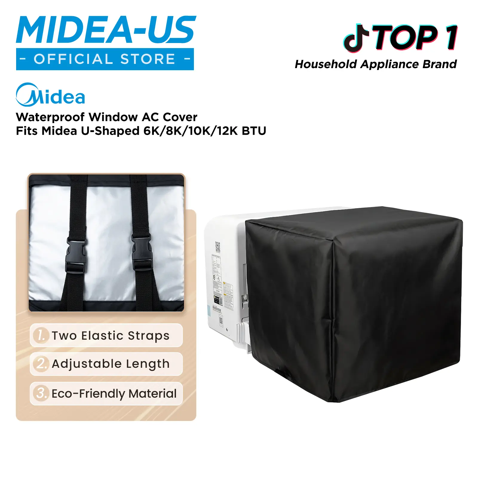 U Shaped Window Air Conditioner Cover for Midea U-Shaped AC, FBT shipping, Luxiv Black Outdoor Window AC Waterproof Cover for U-Shaped Winter AC Unit with 2 Straps (Black, 20.6x12.4x13.5)