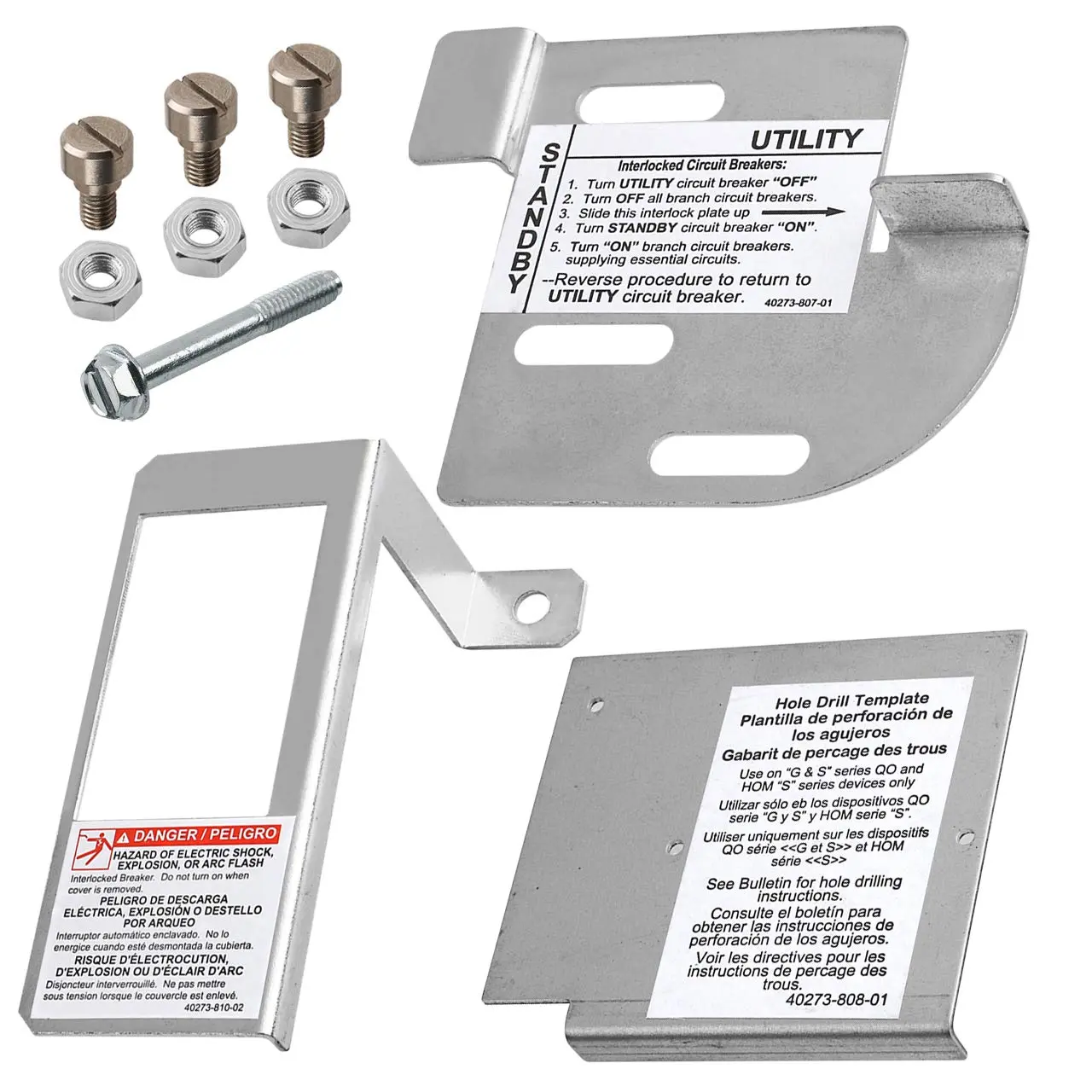 Generator Interlock Kit Compatible with  Electric QOCGK2C QO Cover Generator and QOM2 Frame Size Main Breaker, 1 Hole Drilling Template, 1 Instruction Bulletin