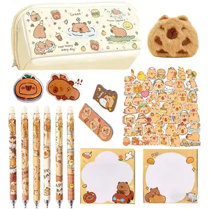 Cute Stationery Set for Girls, Capybara Stationery Set with Pencil Case, Kawaii School Supplies Kit with Pens Stickers Memo Notes, Aesthetic Desk Accessories,  to School  for  Teens