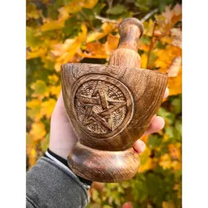 Pentagram Wooden Mortar   Pestle