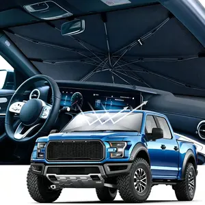Reflective Car Windshield Sun Shade Umbrella, Upgraded Large Foldable Pop Up Auto Front Window Heat Insulation Cover, 99% UVA UVB Blocker Cooling Anti-Aging Shield for Sedan SUV Pickup Truck MPV Van, Portable Summer Automotive Interior Accessories