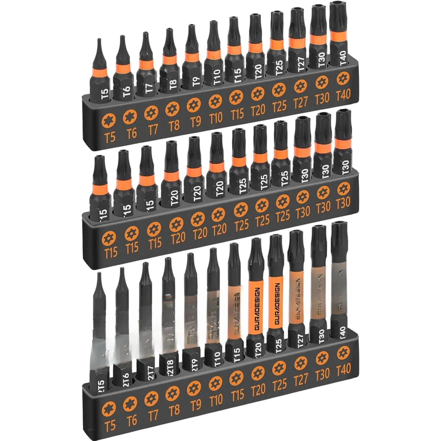 36- Torx Bit Set, Tamper Resistant  Bits Set, Torx Bit Set, T5 - T40, S2 Steel, 1"" and 2.38"" Long, Black, LY024