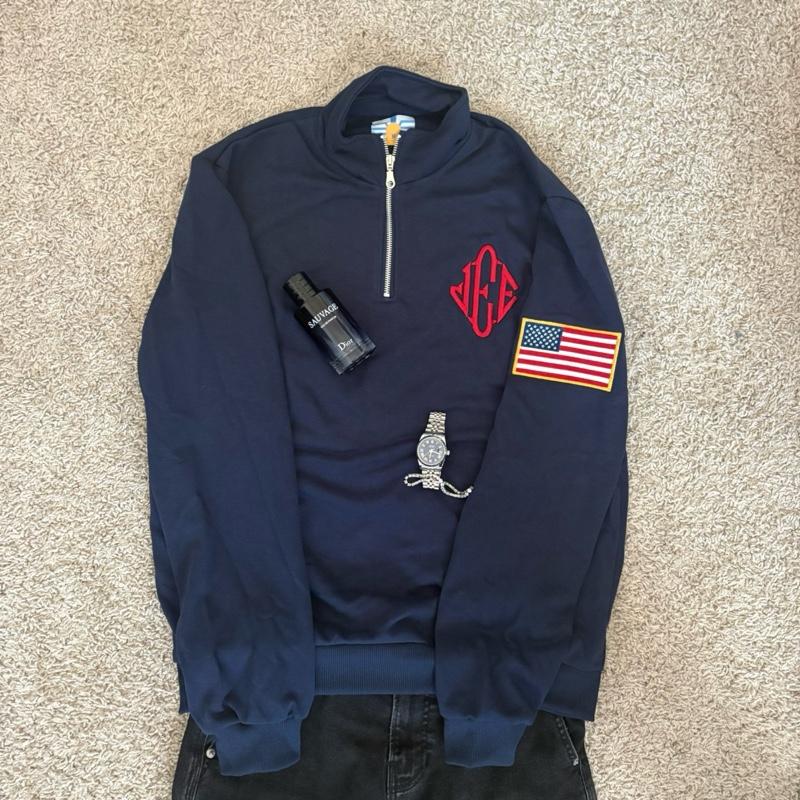 Epstein Quarter Zip Embroidered Initial Logo And Flag - 100% Cotton