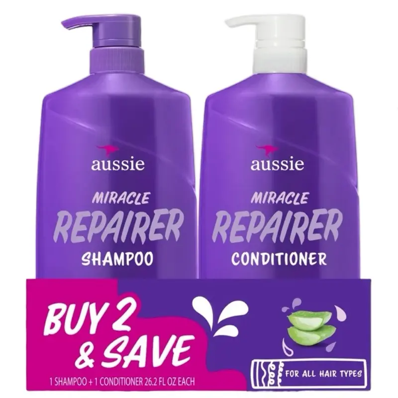 Aussie Miracle Repairer Dual Pack for All Hair Types, 1 Shampoo & 1 Conditioner, 26.2 fl oz Each