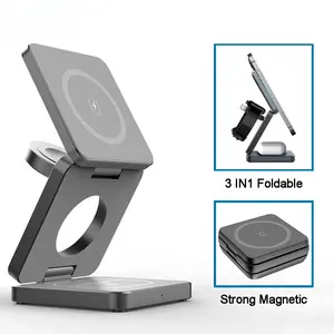 Foldable Magnetic Wireless Charging Station, 3-in-1 Multifunctional Charger, Compact & Portable Design, Efficient Charging Dock Compatible with iPhone 12 13 14 15 Pro Max and Apple Watch 8 9