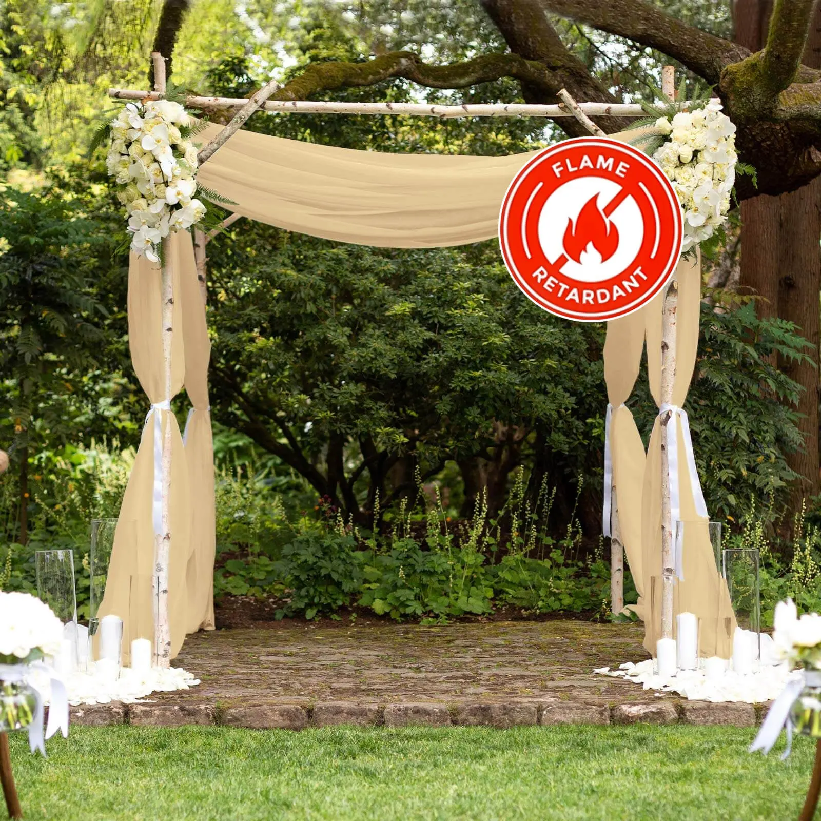 5ftx14ft Champagne Chiffon Curtain Panel, Durable Flame-Resistant Wedding Arch Backdrop, Ceiling Drapery With Rod Pocket