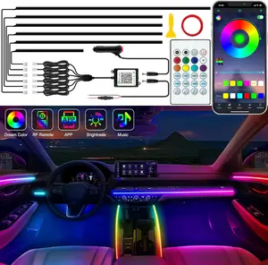 Jushope Interior Car LED Strip Lights, Acrylic LED Lights for Car with Dynamic Dreamcolor Chasing, Ambient Lighting Kits Music Sync Wireless APP and RF Remote Control (6 in 1) Two year warranty
