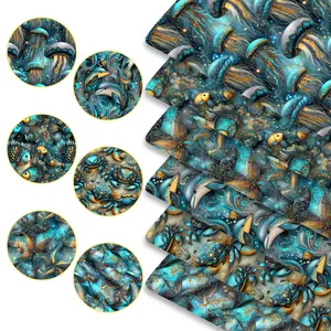 6pcs 45cm*50cm/17.72in*19.69in Marine Life Printed Fabric, Marine Party Decor for Ocean Lovers, Fantasy Style, for Bedding, Tablecloth, Bags, Masks, Hats, Headbands, Pillowcases And Materials