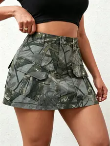 Y2K Style Streetwear Mini Skirt with Flap Pocket Decoration, Summer Fashion, Sexy and Casual, Bodycon Slim-Fitting, All Seasons