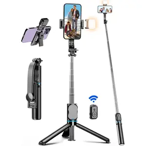 42" Selfie Stick Tripod with Fill Light Extendable Phone Tripod Stand All-in-1 Selfie Stick Travel Tripod with Detachable Remote & Phone Holder Cell Phone Tripod Compatible with /Android