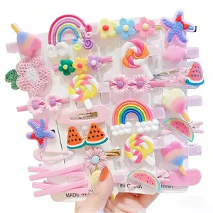 28 PCS Cute Hair Clips Fashion Girls Hair Accessories Flower Fruit Colorful Rainbow Candy Dessert Lovely Animal Barrettes Set Non-slip Metal Snap Pins for Girls Kids Teens Toddlers