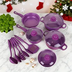 Cast Iron Pot Maifan Stone Cookware 13pcs Set Non-Stick Easy to Clean Suitable for Induction Cooker Household Restaurant Multi-Functional Cooking, Kitchen Cookware Set with Cookware Heat-Resistant Suitable for Home Kitchen And RV Camping