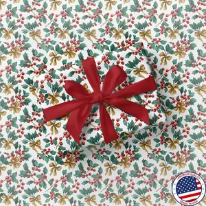 Toile Mistletoe Wrapping Paper Elegant Chinoiserie Gift Wrap Red Gold Holiday Wrapping Paper Roll Luxury Golden Bow Gift Wrap Christmas