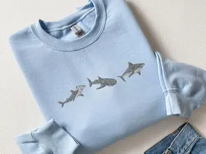 Embroidered Sharks Sweatshirt, Great White Shark Shirt, Hammerhead Shark Shirt, Whale Shark Shirt, Marine Biology Gift, Ocean Shirt Gift for
