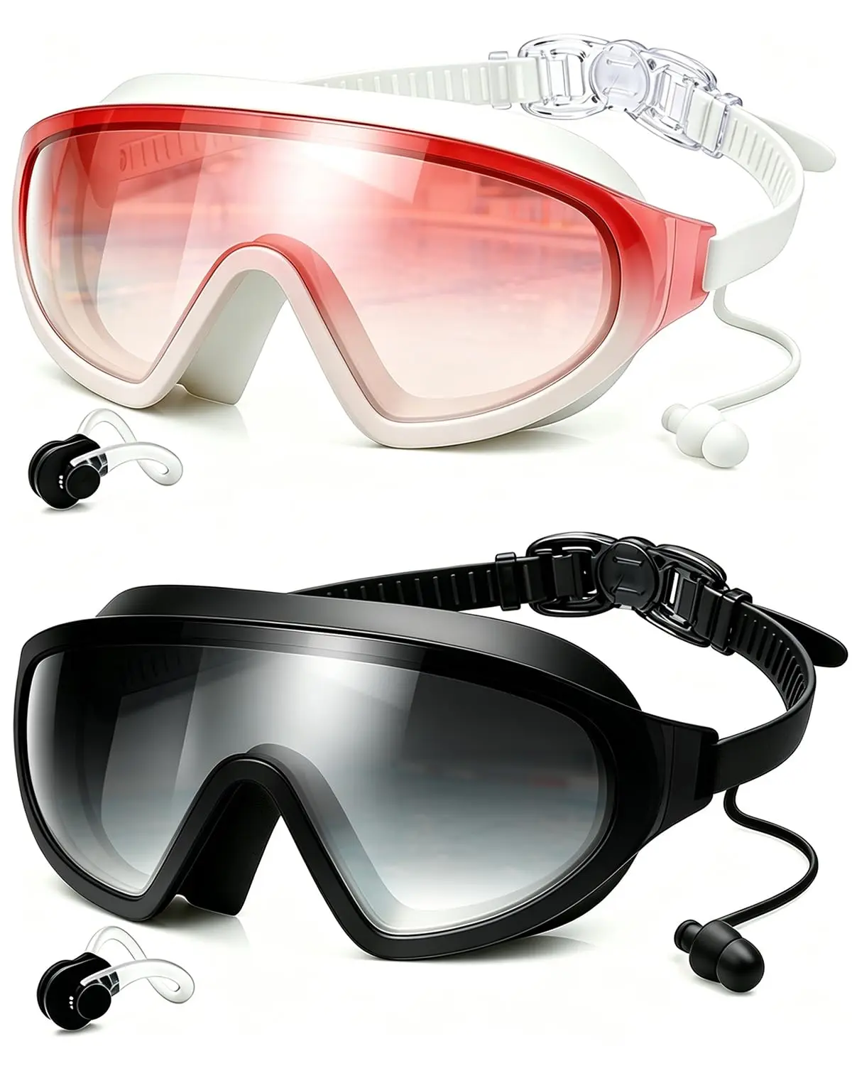 Unisex 2-Pack Swimming Goggles Set, Wide-View Anti-Fog UV-Protective Lenses, Waterproof Leak-Resistant Comfortable Goggles for Swimming, Pool/Beach Water Sports