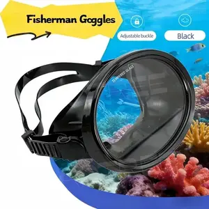 Tempered Glass Fisherman's Goggles, Adjustable Anti-Fog Waterproof Diving Mask for Snorkeling, Freediving, Swimming
