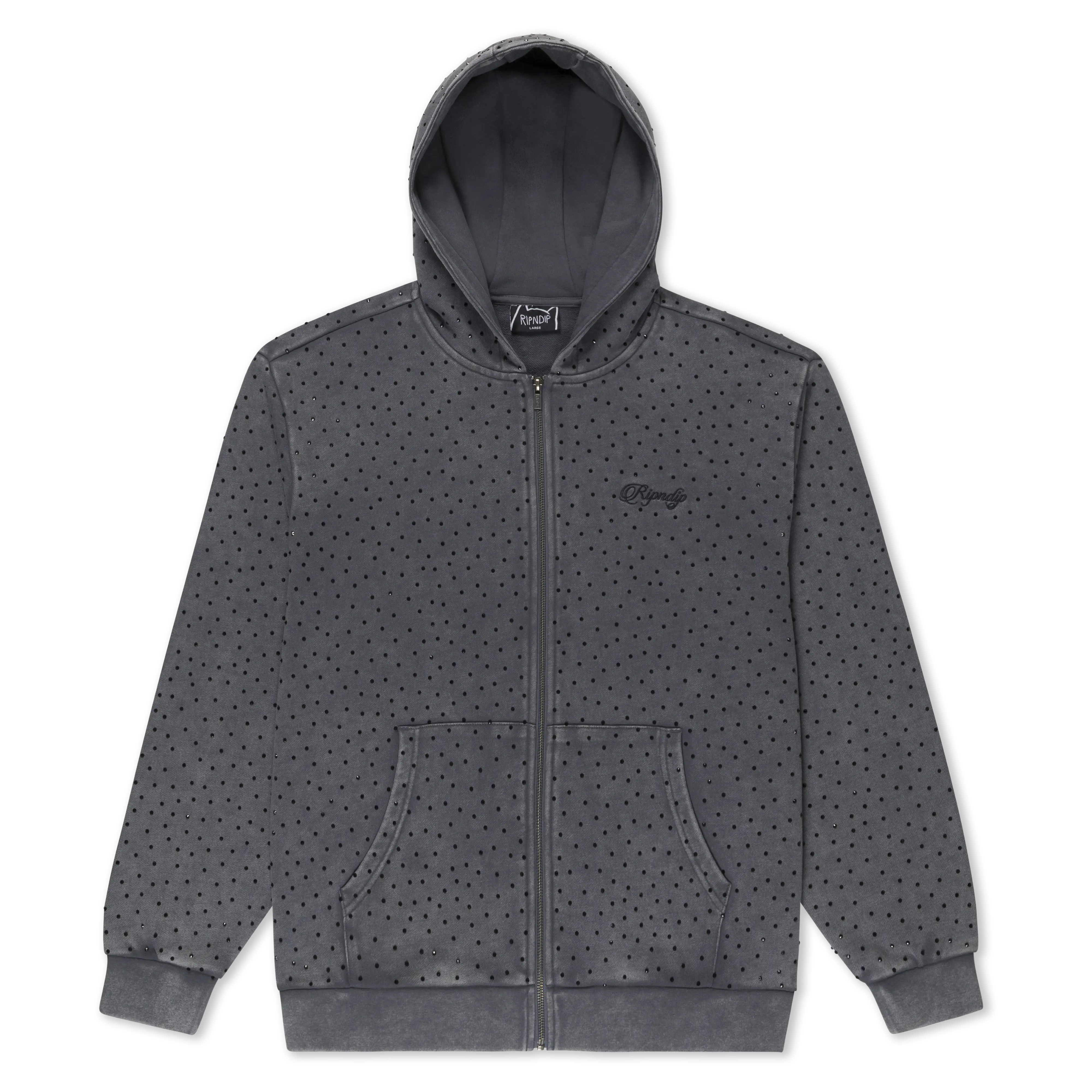 Women's RIPNGEMS Casual Cotton Embroidered Long-Sleeve Zip-Up Hoodie - Charcoal Wash Longsleeves Sweatshirt, Tops, Sweatshirts, Casual Wear, Studded, Full Sleeves, Lazy Outfit, All Day Wear, Comfy Ootd, Hoodie/Jumper