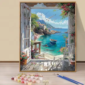 Paint By Numbers Kit for Adults Beginners - 16x20in/40x50cm Color Canvas, Easy DIY Seaside Vacation Scenery Acrylic Painting Set - Wall Decor for Living Room and Bedroom, Creative Gift for Birthday, Mother's Day and Christmas, Without Frame