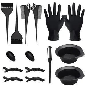 15 Pcs Hair Dye Coloring Kit, Hair Coloring Dyeing Bleaching DIY Salon Tool, Hair Tinting Bowl/Dye Brush/Mixing Spoon/Ear Cover/Gloves/Tint Comb (Black)