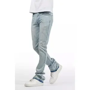 Kama Light Blue Rhinestone Stacked Flare Jean