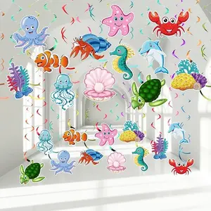 30 Pieces Sea Animals Hanging Swirl Decorations Under the Sea Birthday Party Ceiling Decor for Boys Girls Ocean Mermaid Creatures Baby Shower Tropic Fish Beach Party Favors Supplies
